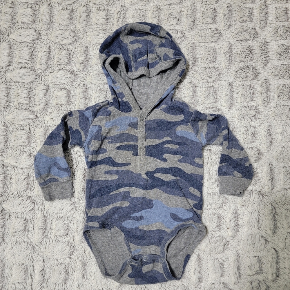 Carter's Blue Camo Hooded Onsie - Long Sleeve - size 9M